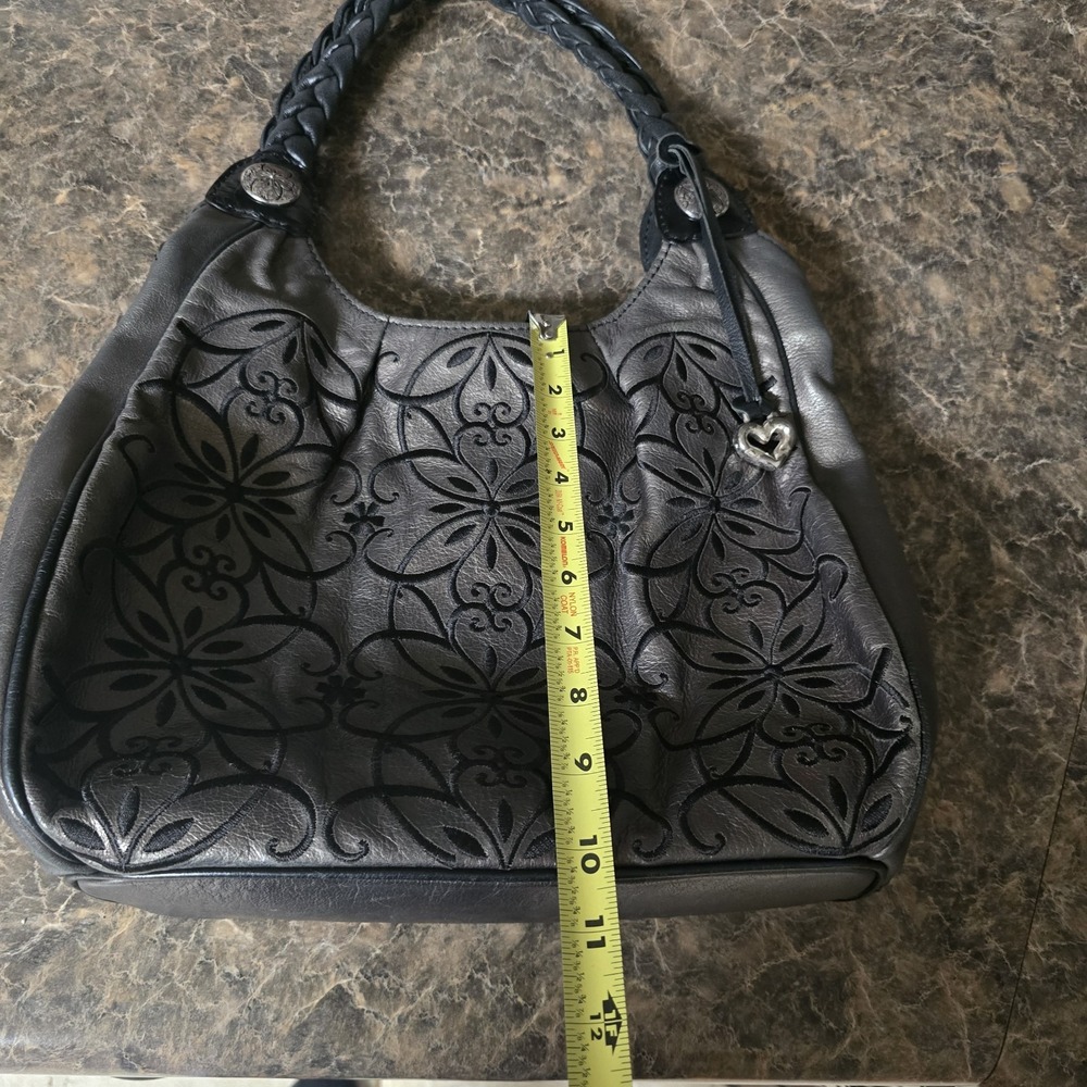 Brighton Florencia Metallic Gray Floral Embroidered Handbag Shoulder Bag Purse - Picture 4 of 13